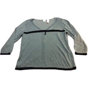 Emma James Blouse Women Light Blue Size Large Long Sleeve V-Neck Solid Elegant